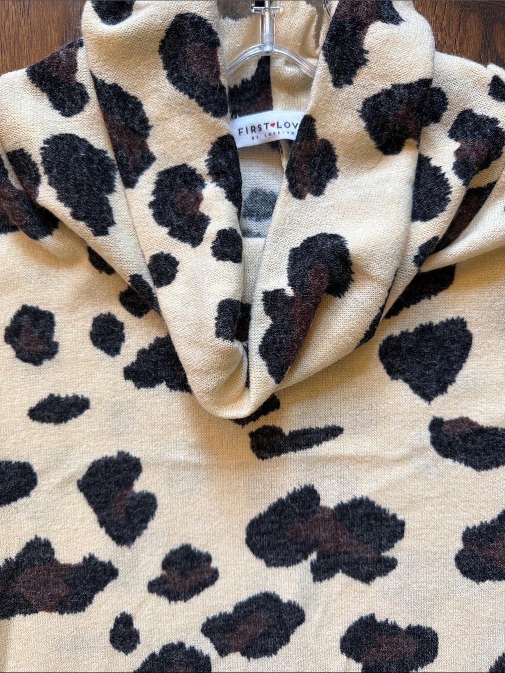 First Love Women’s Cream Leopard Print Cowl Neck Sweater, size medium - Picture 5 of 5